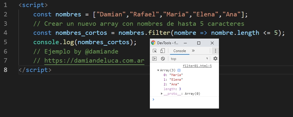 Código de ejemplo de Filter con JavaScript