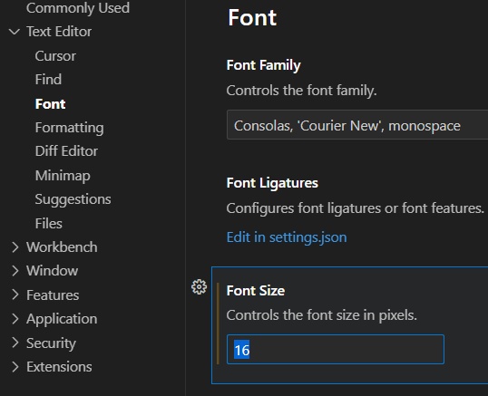 VS Code Font Size