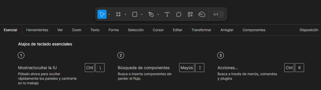 Atajod de teclado Figma