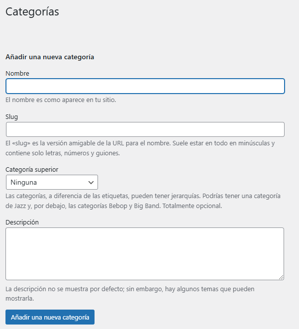 Categorías WordPress