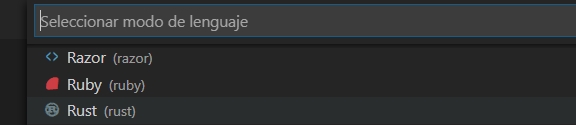 Elegir Rust en Visual Studio Code